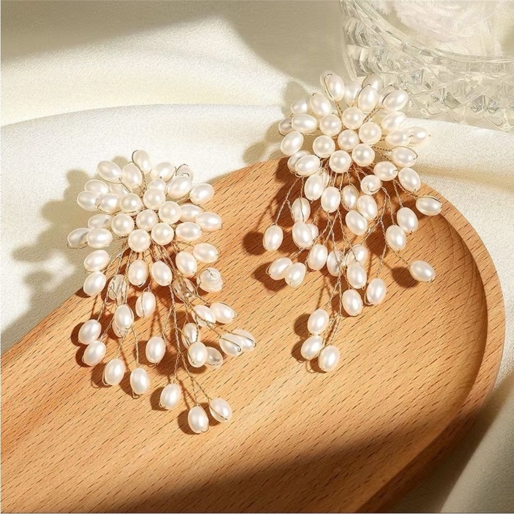 Vintage Anthropologie Floral Pearl Cascade Statement Earrings